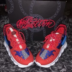 Versace red/blue chain reaction chunky medallion